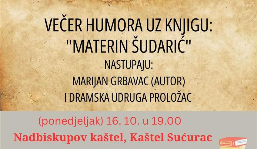 Večer humora uz knjigu Materin šudarić Marijana Grbavca – otvaranje Mjeseca hrvatske knjige u Gradskoj knjižnici Kaštela