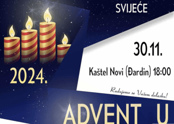 Paljenje prve adventske svijeće na adventskom vijencu u Đardinu u Kaštel Novom