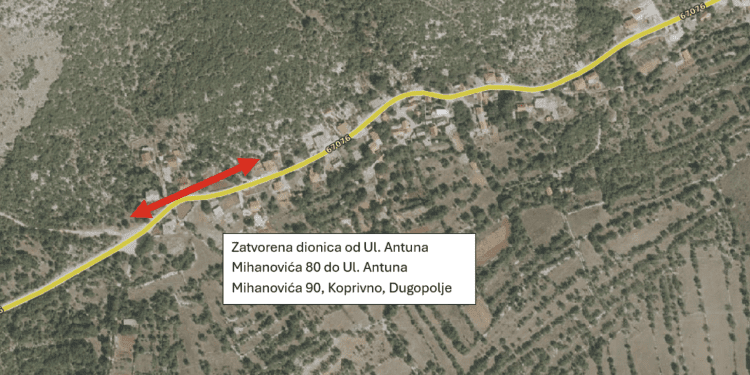 Zbog sanacije kolnika privremeno zatvorena Ulica Antuna Mihanovića u Koprivnom