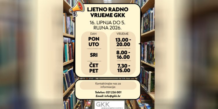 Gradska knjižnica Kaštela prebacuje se na ljetno radno vrijeme