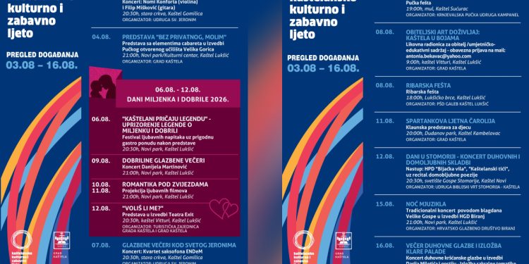 Kaštelansko kulturno i zabavno ljeto: Bogat program od 3. do 16. kolovoza